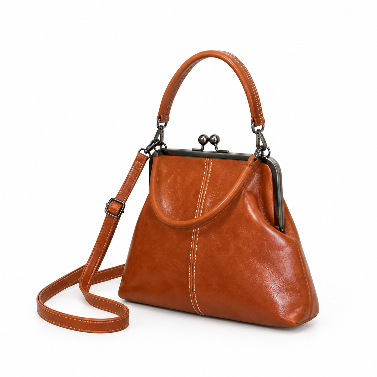 Vintage Brown Kiss Lock Crossbody Bag