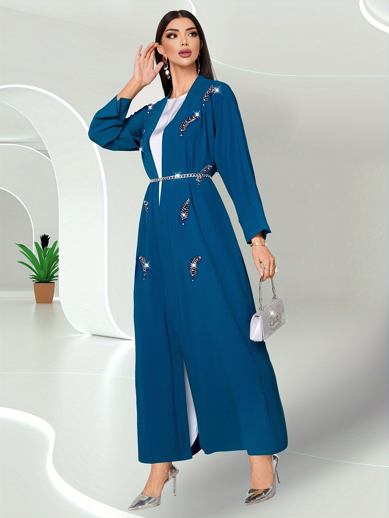 Beaded Open Front Abaya for Women