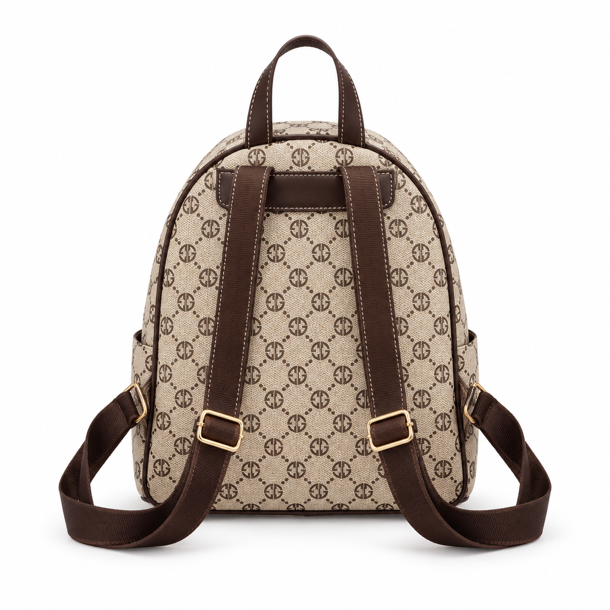 Elegant Monogram Backpack With PomPom Charm
