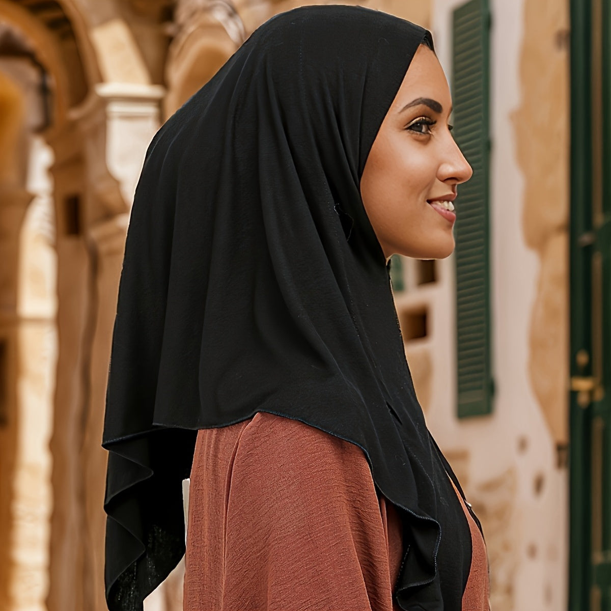 1pc Women's Lightweight Adjustable Headscarf - Wind & Machine Washable, Non-Stretch Fabric for Ramadan, Daily Travel & Modest Fashion (Black), Hijab Accessories, Solid Color Hijab