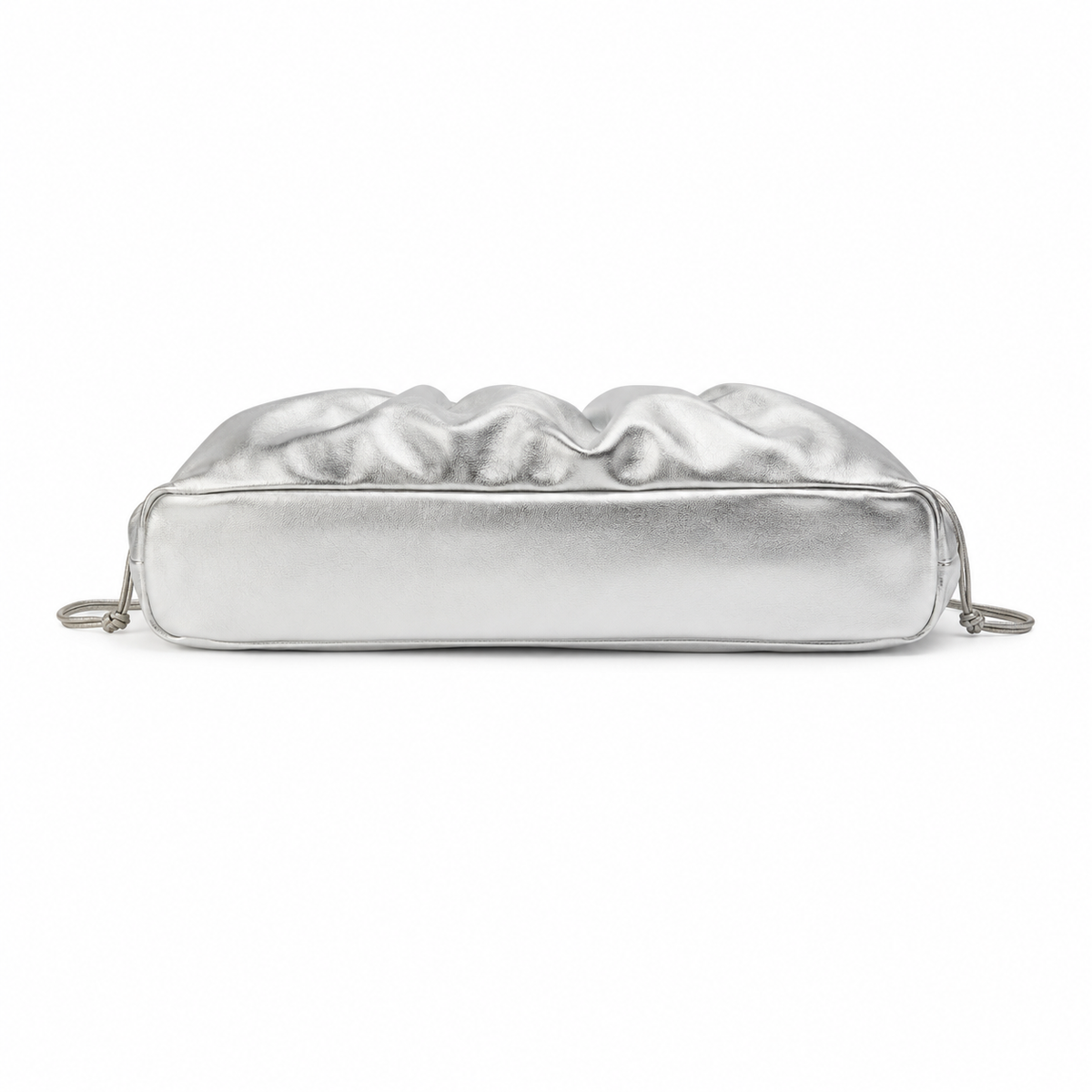 Metallic Silver Ruched Drawstring Clutch Bag