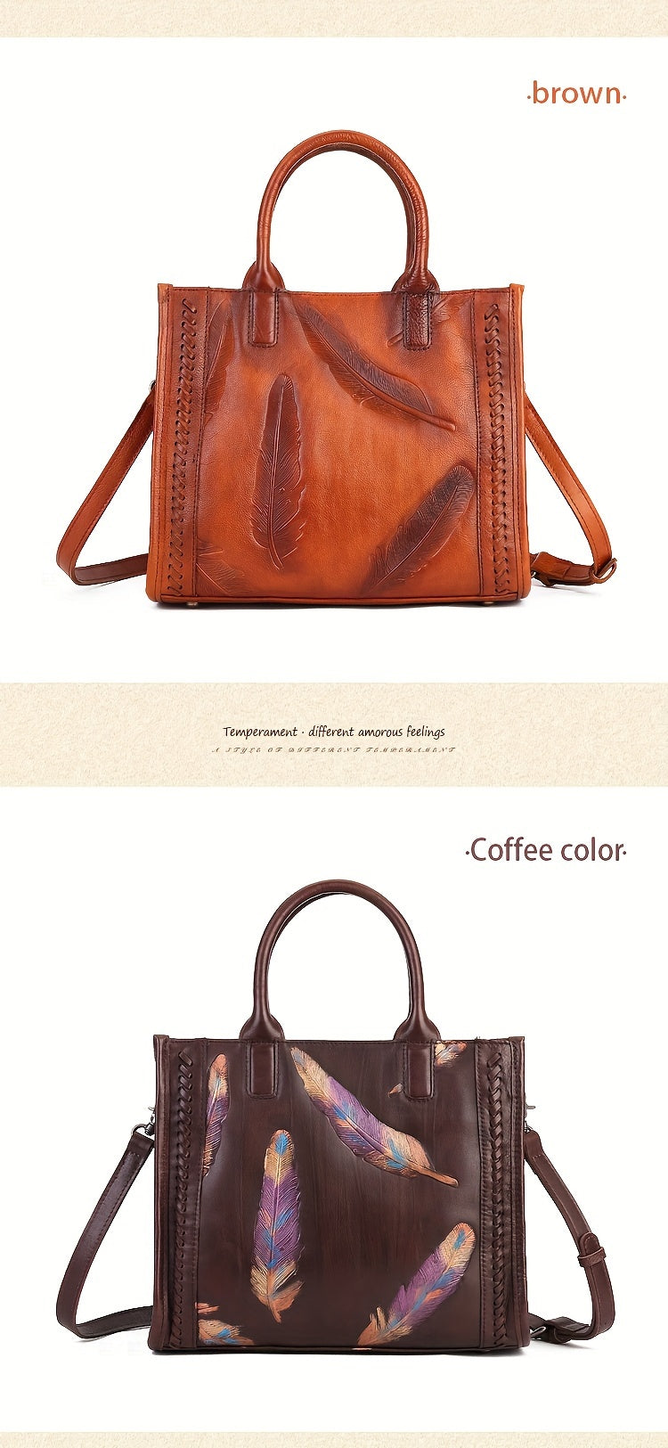 Vintage-Style Leather Tote Bag With Sling Strap, Large Capacity Handbag For Women