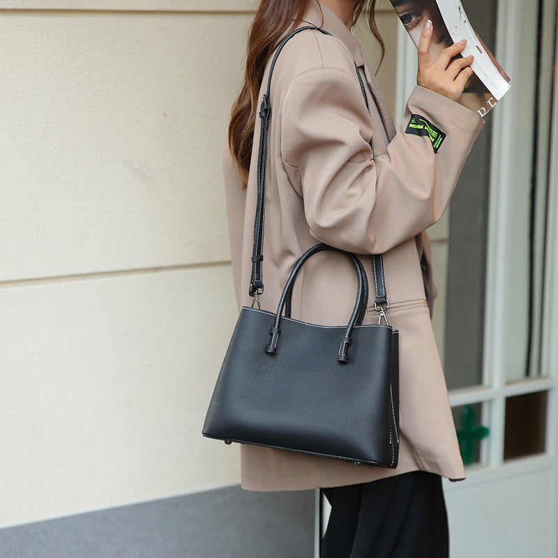 Genuine Leather Women's Tote Bag, Top Layer Cow Genuine Leather Commuting Handbag, Large Capacity Work Bag, Lightweight Durable Women's Bag