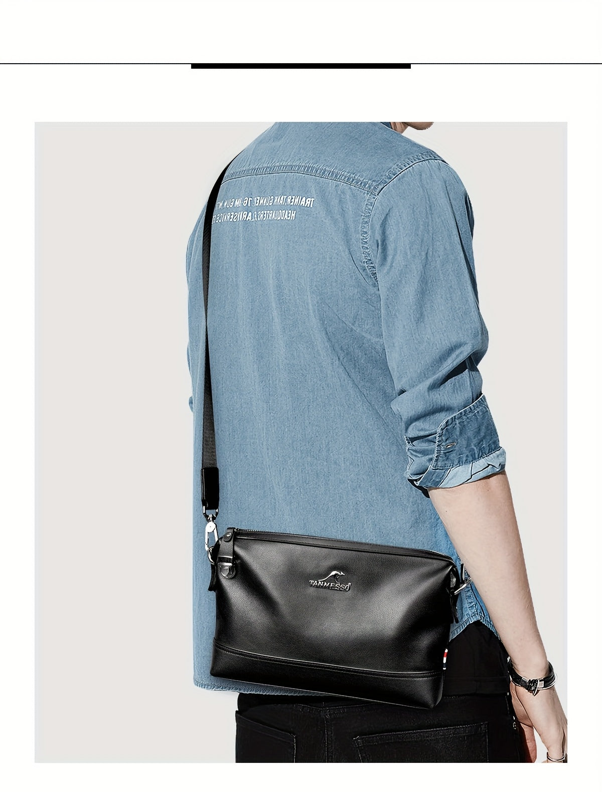 Genuine Leather Men's Crossbody Bag - Adjustable Shoulder Strap, Snap Closure, Soft Cowhide Vintage Style Black Casual Business Backpack for Everyday Use