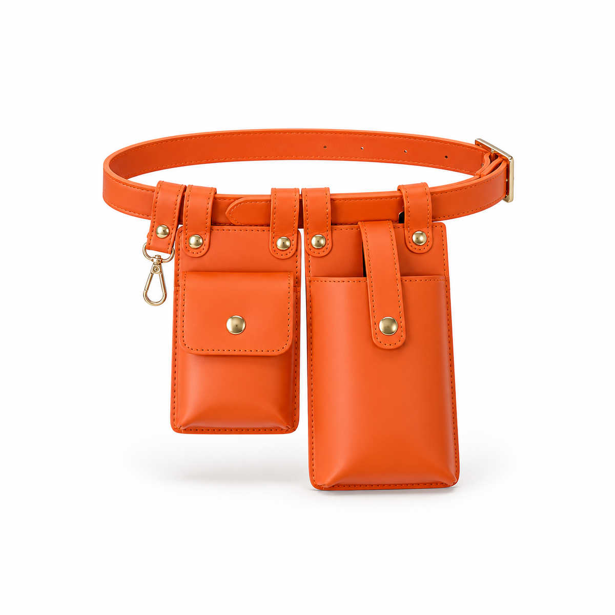 Orange Adjustable Belt With Dual Pouches