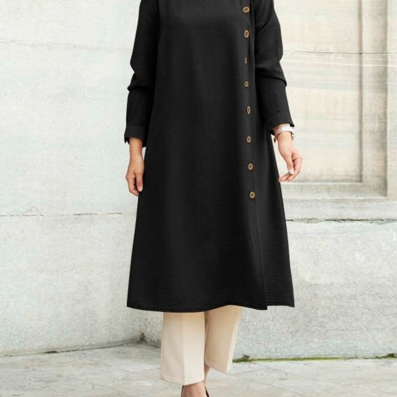 Women Kaftan Abaya Dress Elegant Solid Color Ethnic Style Long Sleeve