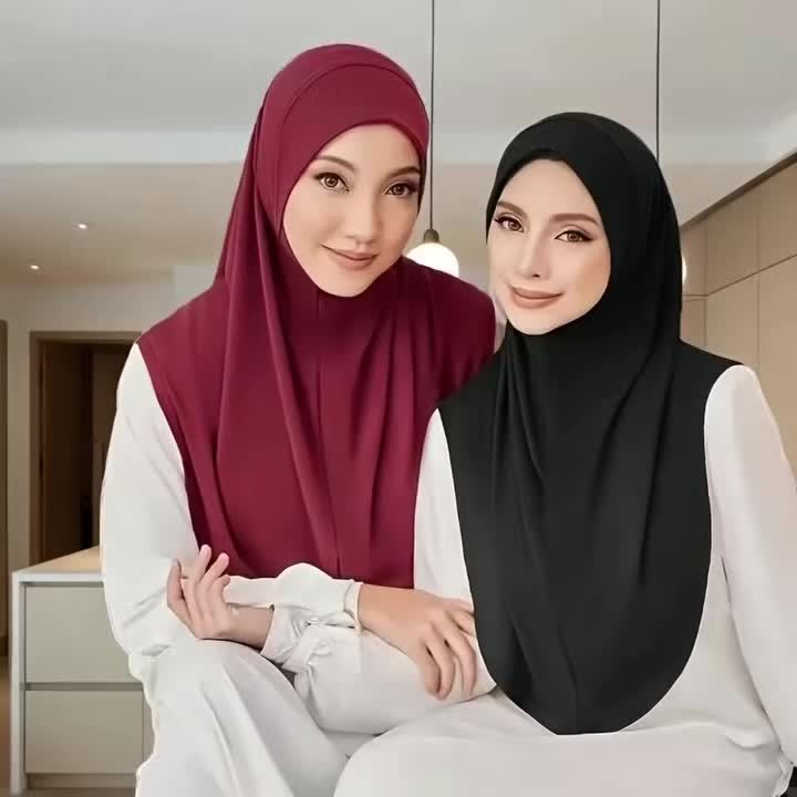 Arab Women's Headscarf Hat, High-Elasticity Yarn Scarf, Double-Layer Round-Edge Scarf / Integrated Convenient Solid Color Women'S Hijab - Easy to Wear for Outings During Ramadan