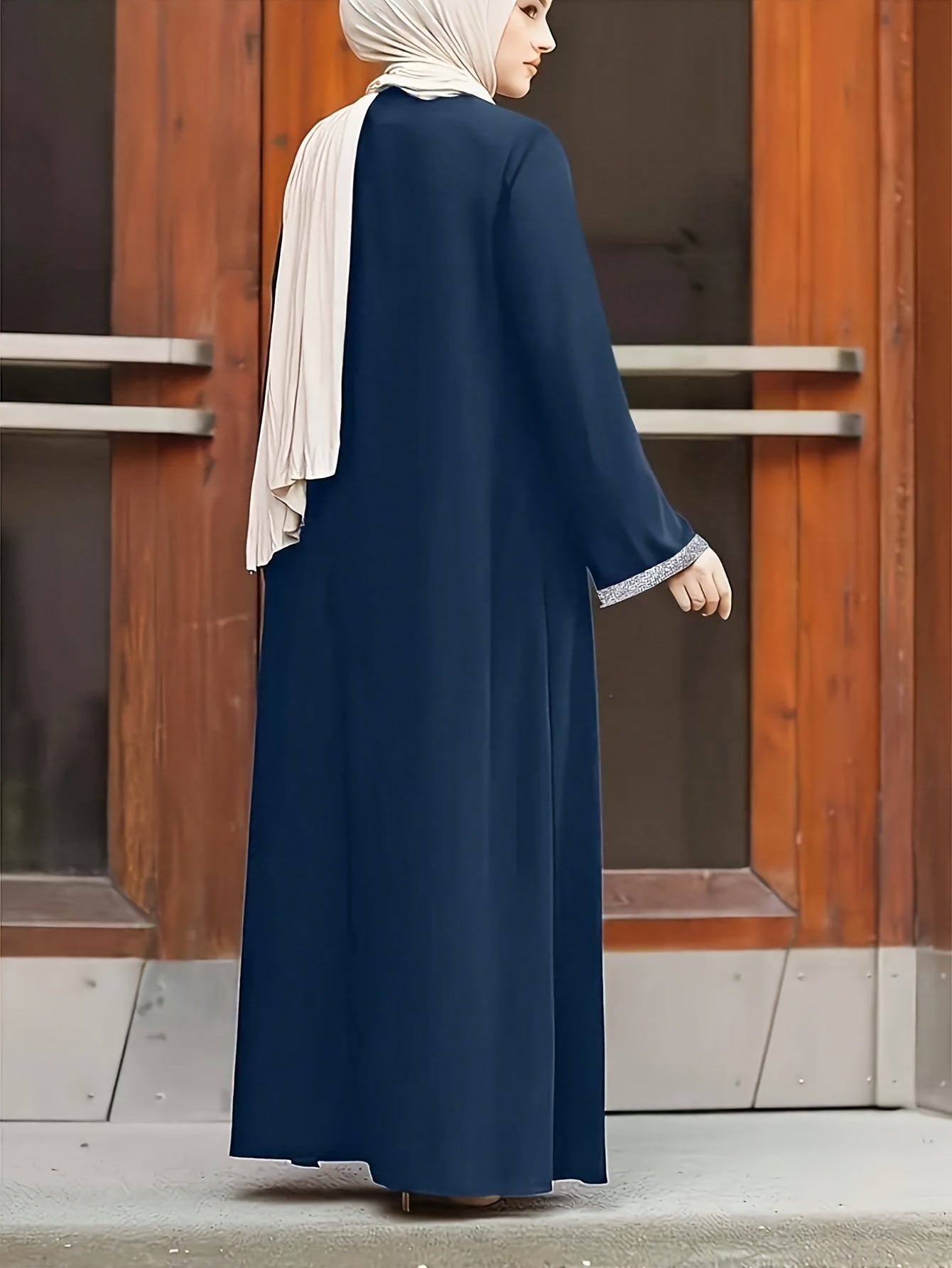 Women's Traditional Moroccan-Style Long Baju Abaya with Zipper Closure - Solid Color, Loose Fit, Round Neck, Polyester, Casual Wear, Casual Wear|Traditional Robe|Polyester Dress