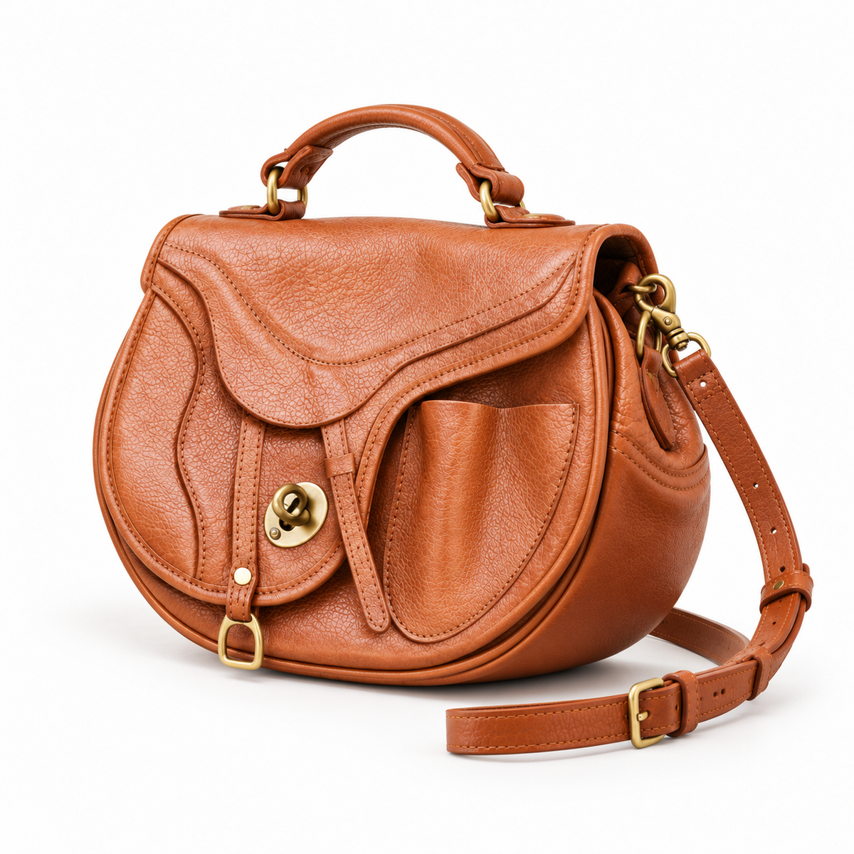 Vintage Caramel Saddle Style Crossbody Handbag