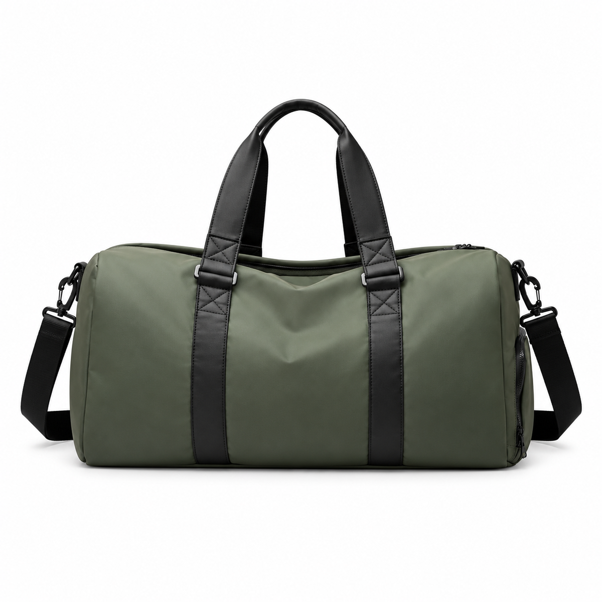 Olive Green Leather Duffel Travel Bag