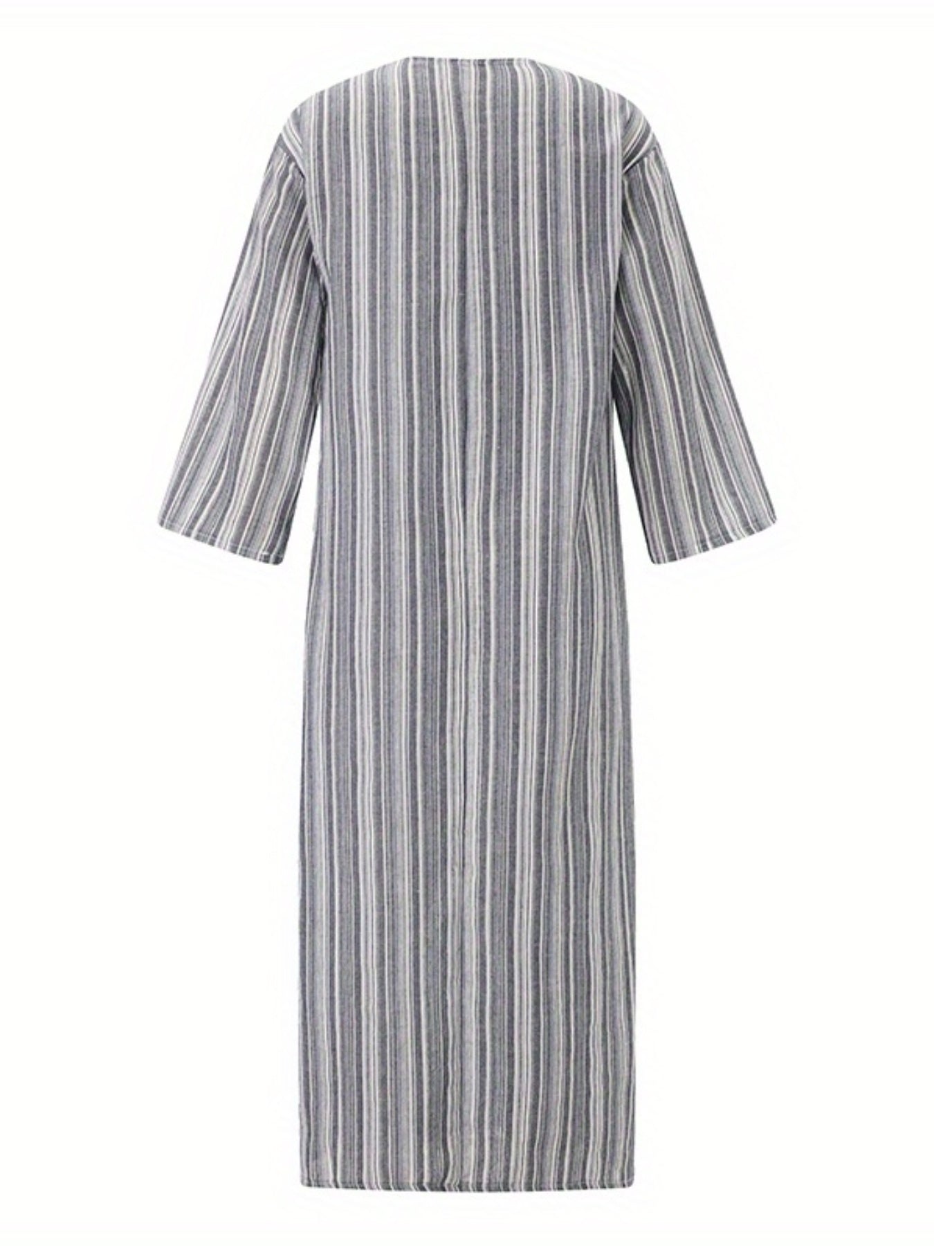 Women's Loose Dresses Striped V Neck Caftans 3/4 Sleeve Casual Loose Maxi Beach Dress with Pockets