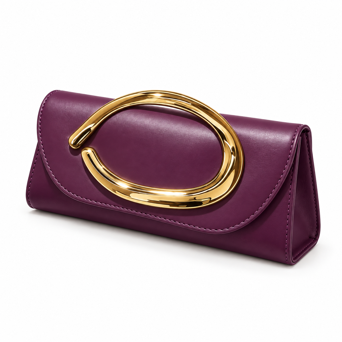 Elegant Plum Clutch With Golden Handle