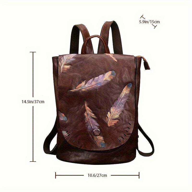 Vintage Animal Print Genuine Leather Bag for Women, Adjustable Straps, Zip Closure, Polyester Lined, Fashion Travel Daypack