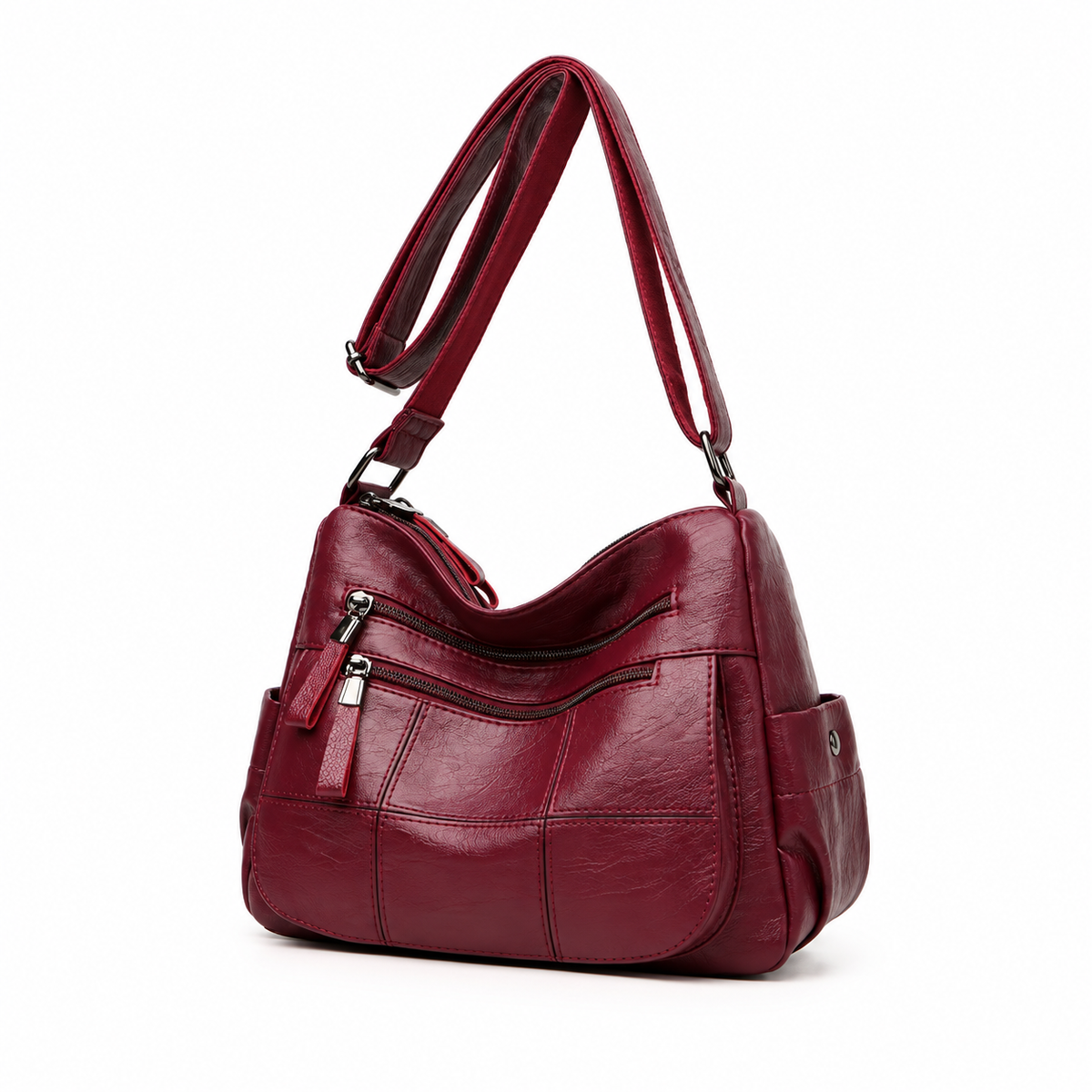 Elegant Burgundy Multi Pocket Crossbody Bag