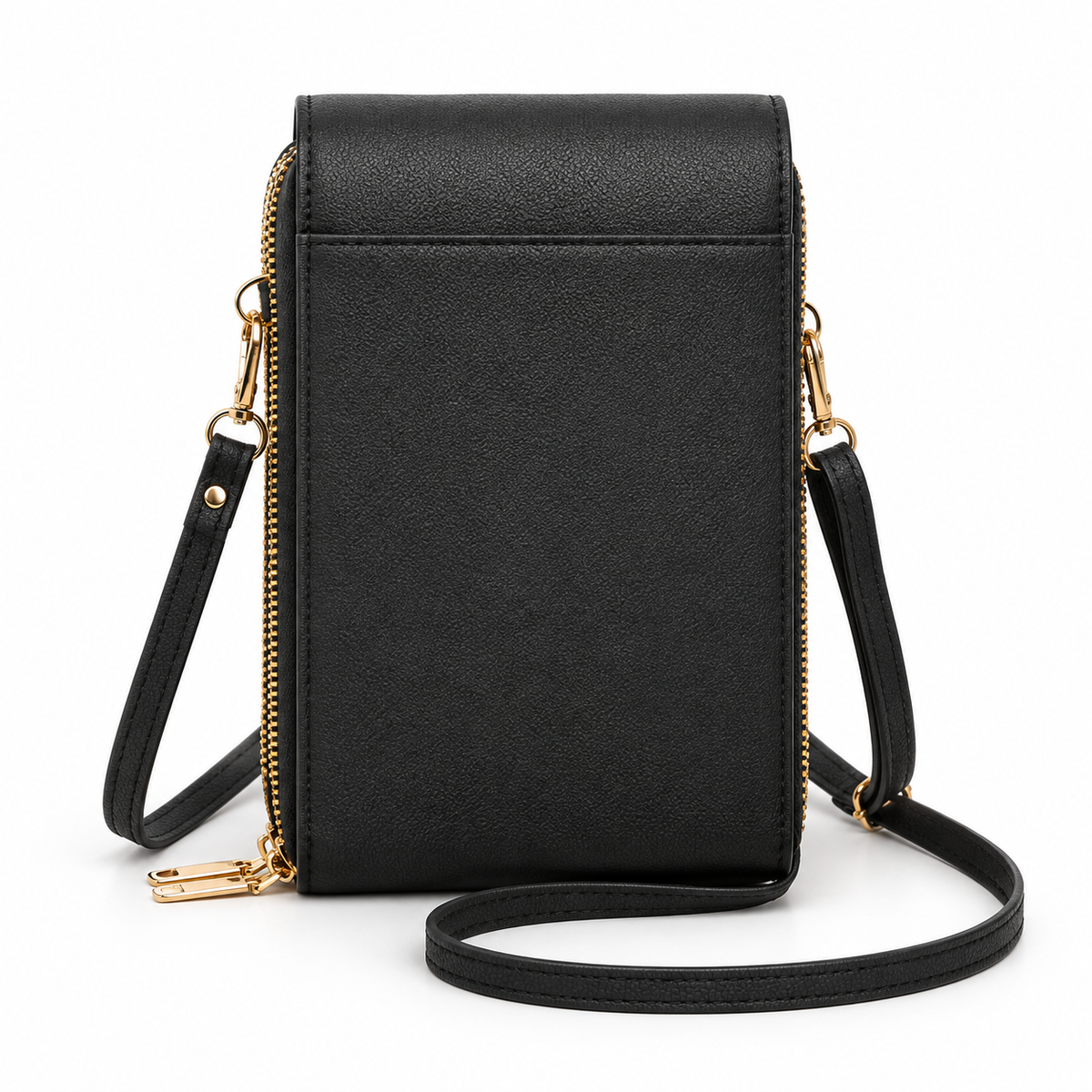 Black Textured Crossbody Bag With Gold
