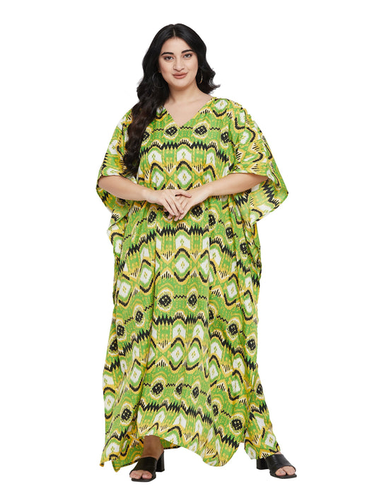Plus Size Green Geometric Kaftan Dress for Women Polyester kaftan dresses