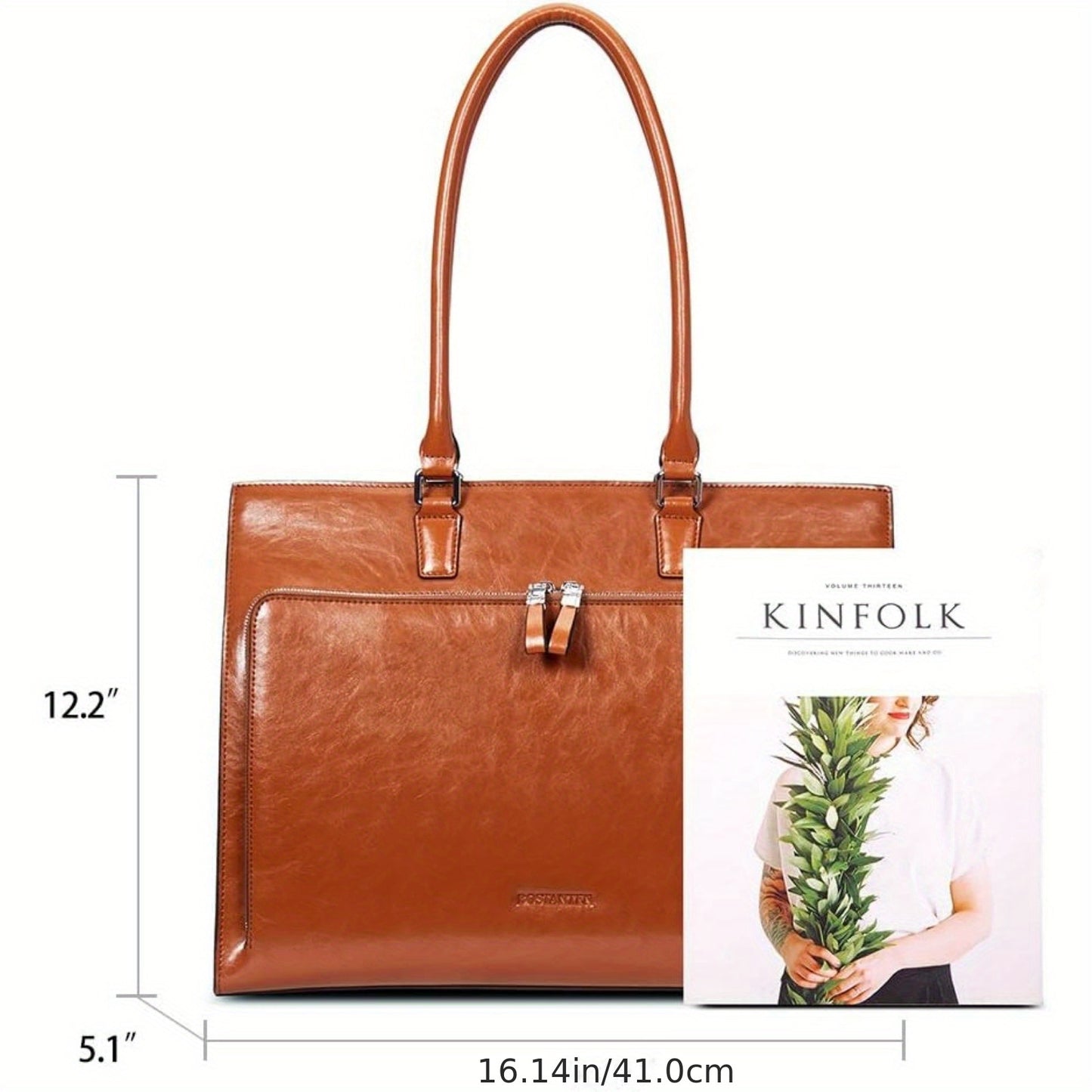 15.6 inch Leather Briefcase for Women Vintage Laptop Bag Brown Business Shoulder Handbag