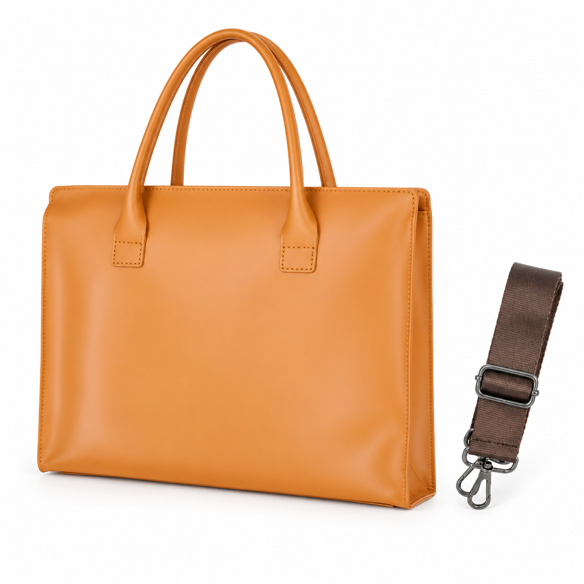 Classic Tan Leather Laptop Tote Bag
