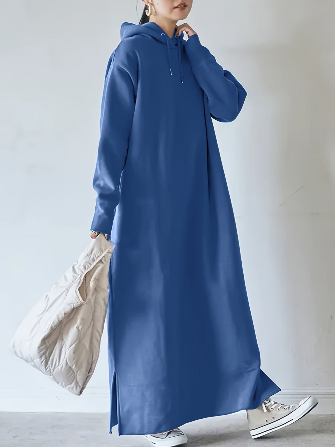 Plus Size, Women's Winter Hoodie-Abaya - Plus Size Loose Fit Long Dress with Hood, Non-Stretchy Fabric for Cold Weather, Easy Everyday Outfits (Casual Outing & Casual Attire)