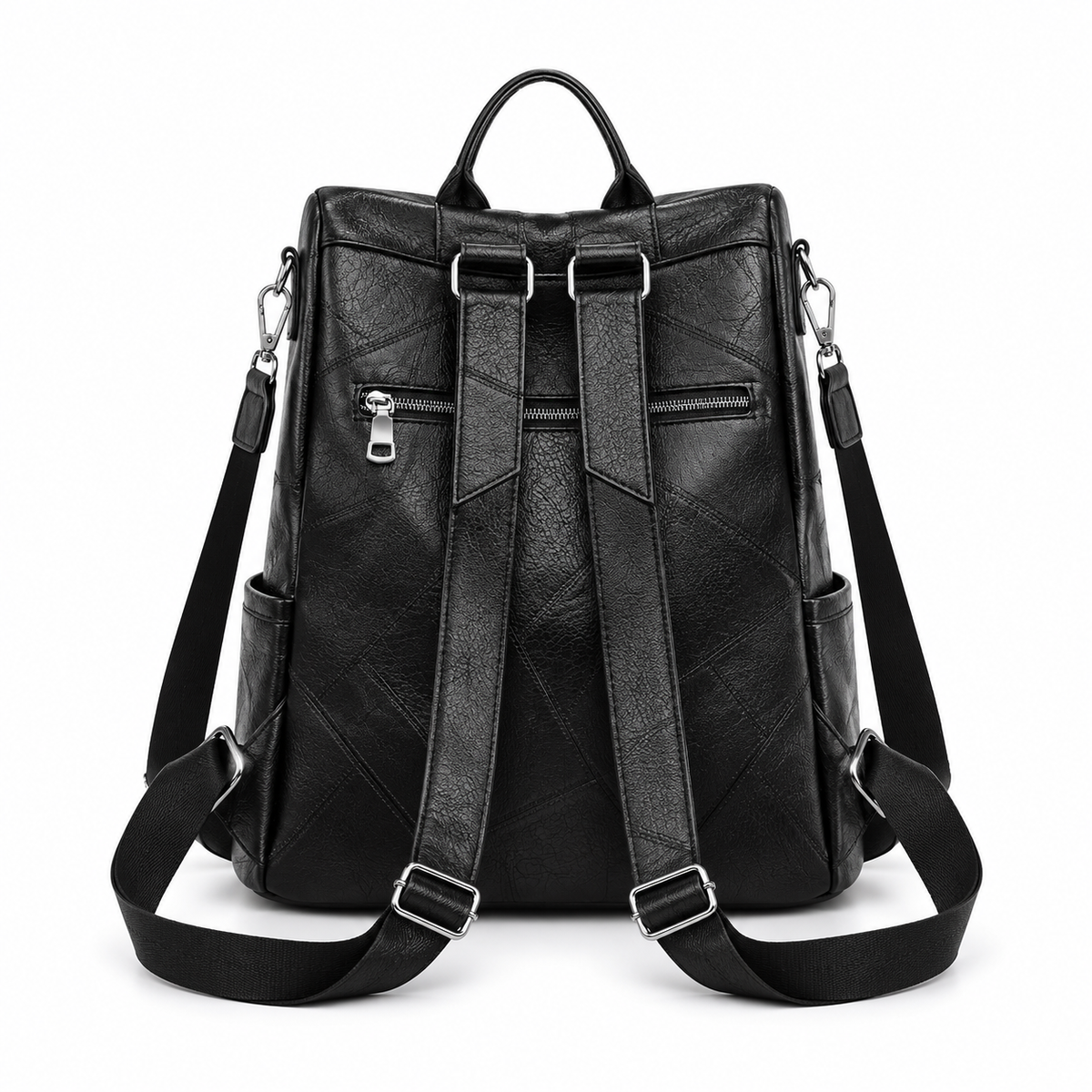 Black Textured Backpack With Studded Details