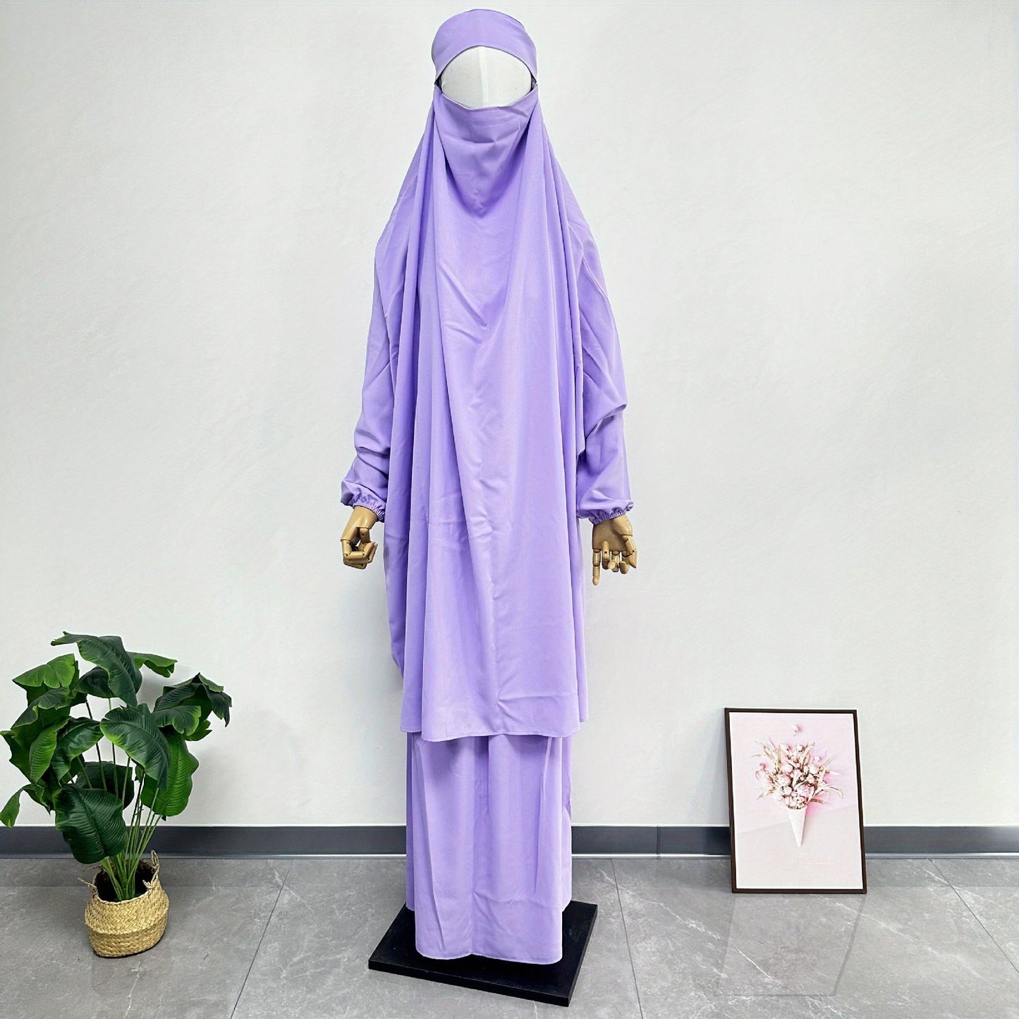 Middle East Dubai Women's Solid Color Loose Jilbaab Two-Piece Set with Large Hijab for Export
