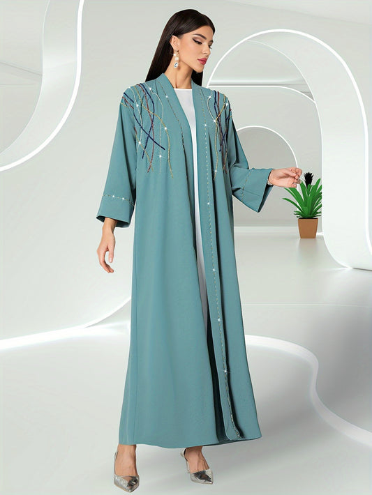 New Spring And Summer Abaya Hand-sewn Diamond Robe Outerwear Open Shirt Arabic Ready-to-Wear Women's Clothing