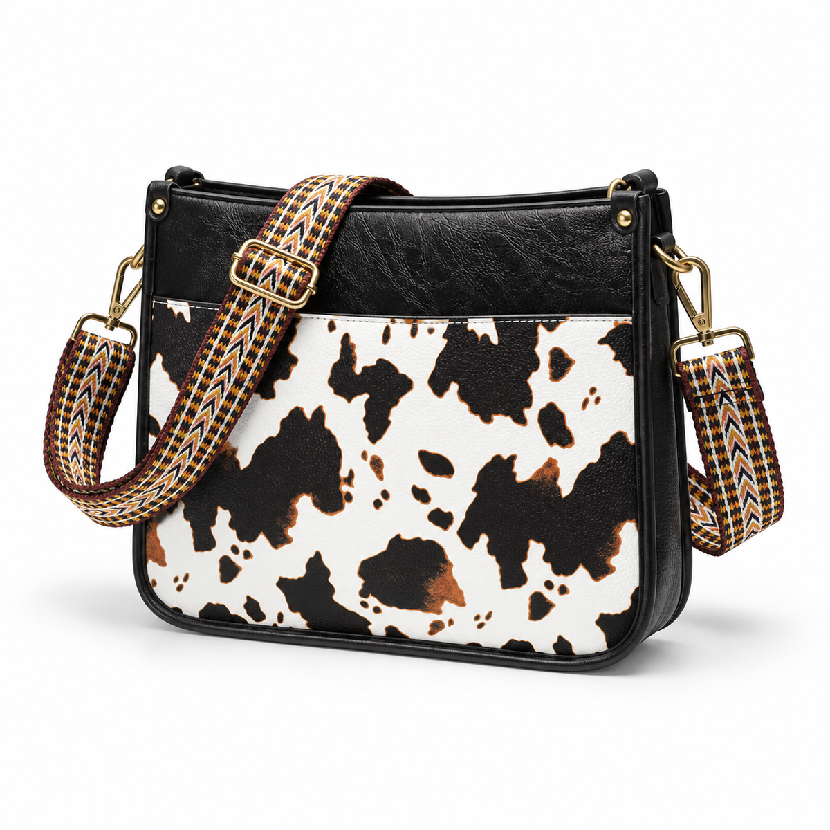 Black Cow Print Adjustable Crossbody Bag