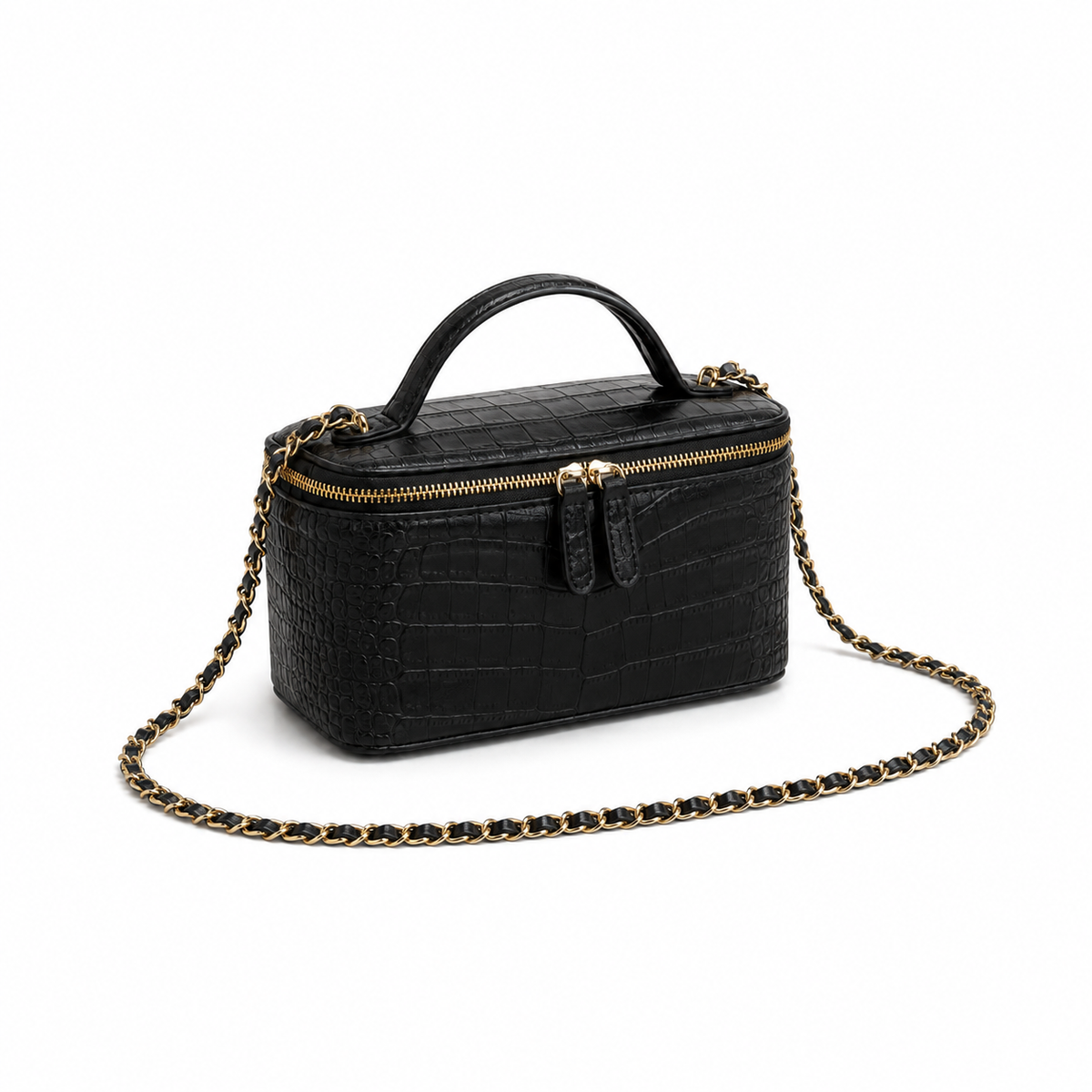 Black Crocodile-Embossed Vanity Handbag