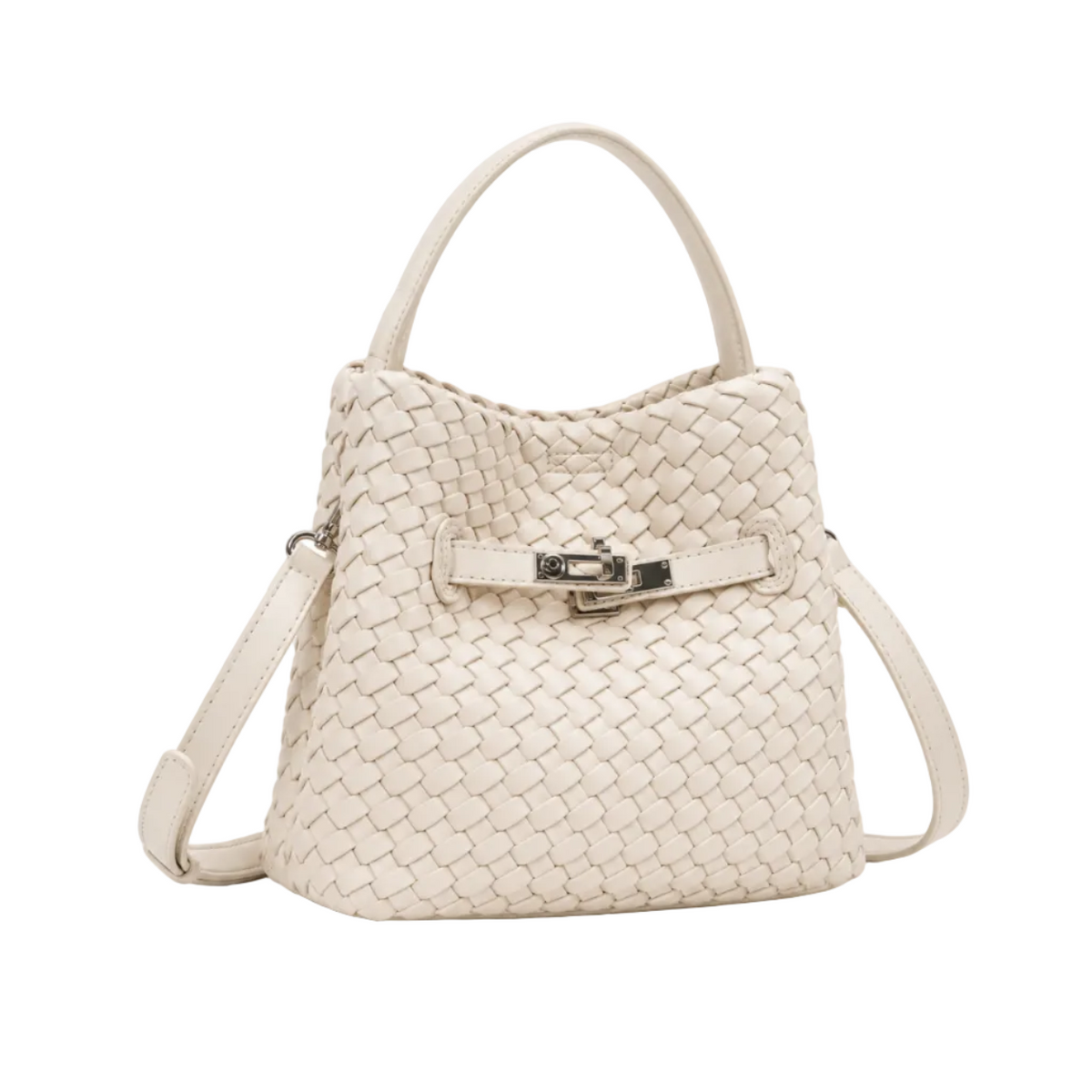 Elegant Ivory Woven Bucket Shoulder Bag