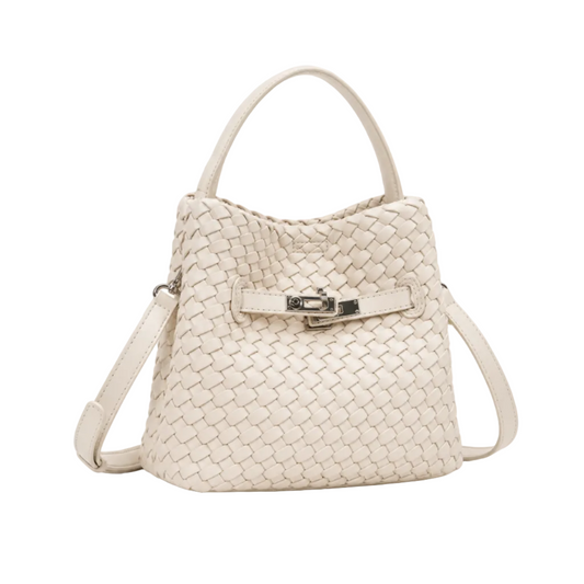Elegant Ivory Woven Bucket Shoulder Bag