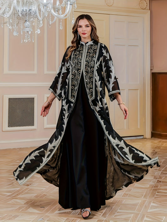 New Sequin Abaya Dress, Middle Eastern High-end Elegant Pure Muslim Two-piece Set, Fashionable and Comfortable Design, Suitable for Daily Wear, INS Middle Muslim Embroidered Long Robe Abaya Light Luxury Evening Dress Two-piece Set