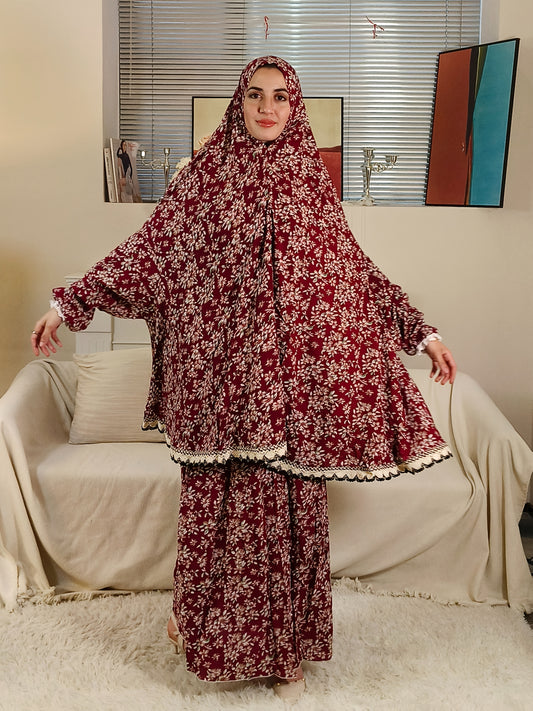 Middle Eastern Women'S Hooded Prayer Robe Two-Piece Set Jilbaab