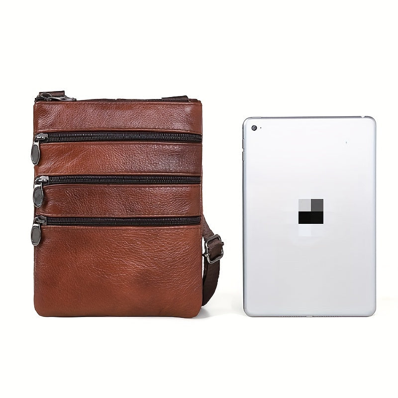 Men's Genuine Cowhide Leather Sling Bag, Shoulder Bag, Casual And Fashionable Crossbody Bag