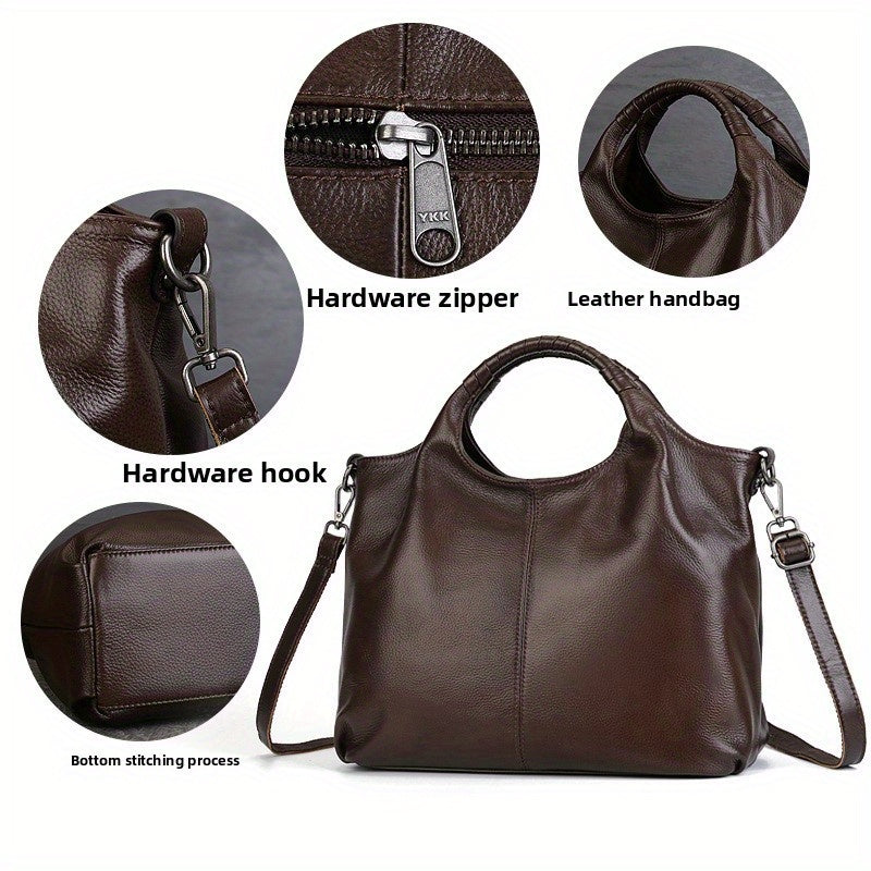 Multi-Functional Messenger Handbag, High-End Genuine Leather Women's Bag, Ethnic Fashion Layer Cowhide Large-Capacity Tote Bag