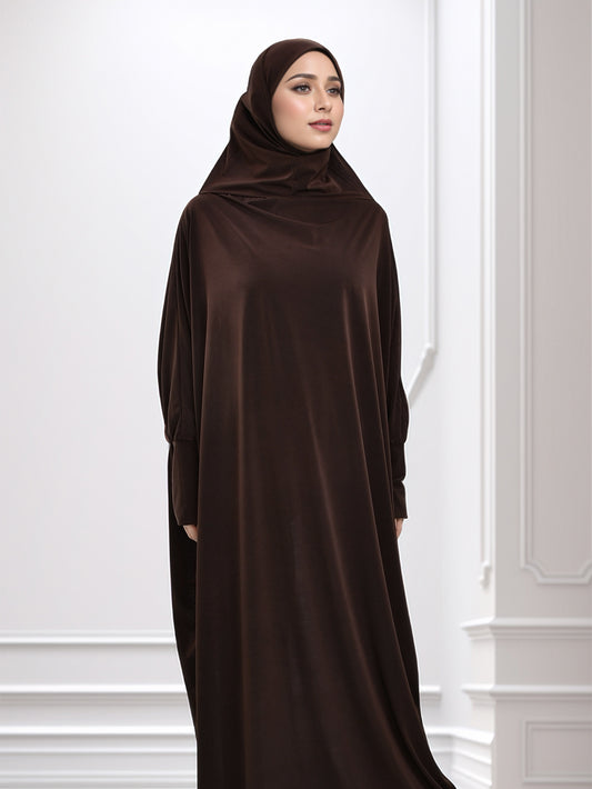 Muslim Women's Elegant Navy Blue Arab Abaya Burqa with Large Headscarf - Full-Body Coverage Long Sleeve Islamic Dress for Ramadan, Eid al-Fitr & Daily Wear - Modest Traditional Clothing