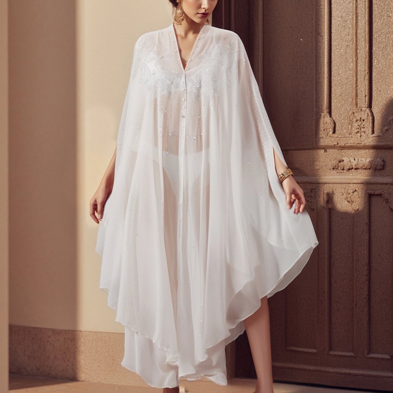 Women's Elegant Long Kaftan Dress - Formal Party & gala evening gown with Batwing Sleeves Abaya, Non-Transparent Arab Cape Dress for Weddings, state events - Machine Washable