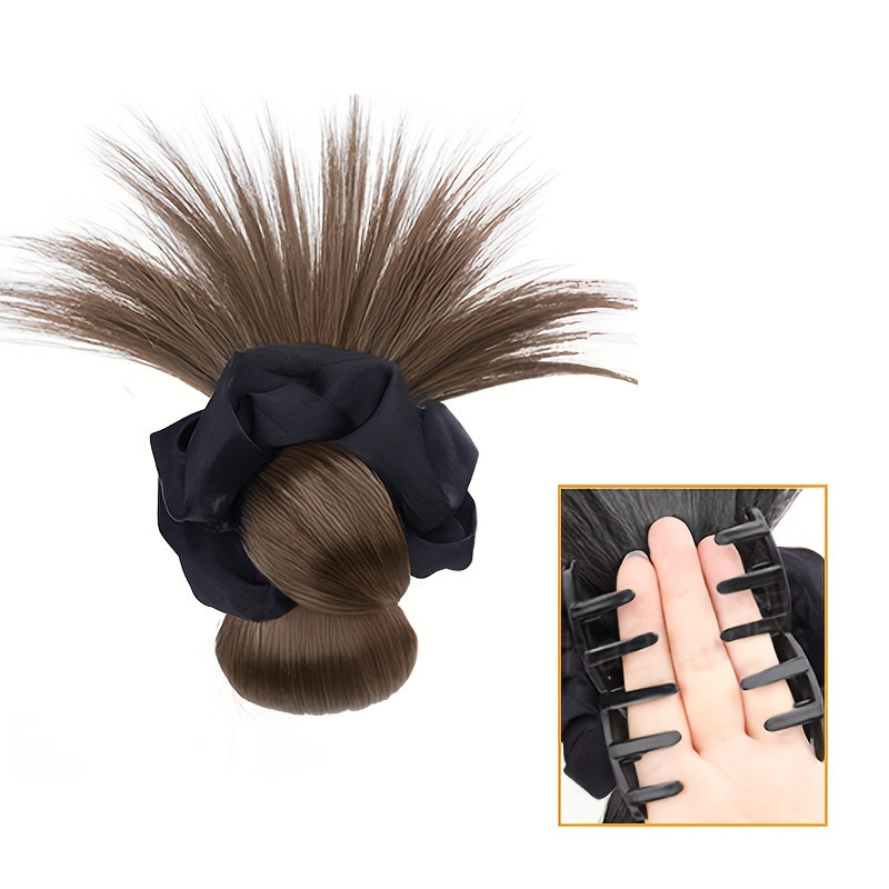Synthetic Hair Bun Headband Claw Clip in Chignon Hairpieces for Women Fluffy Hair Flower Hair Elastic Band Hair Accessories Black Brown
