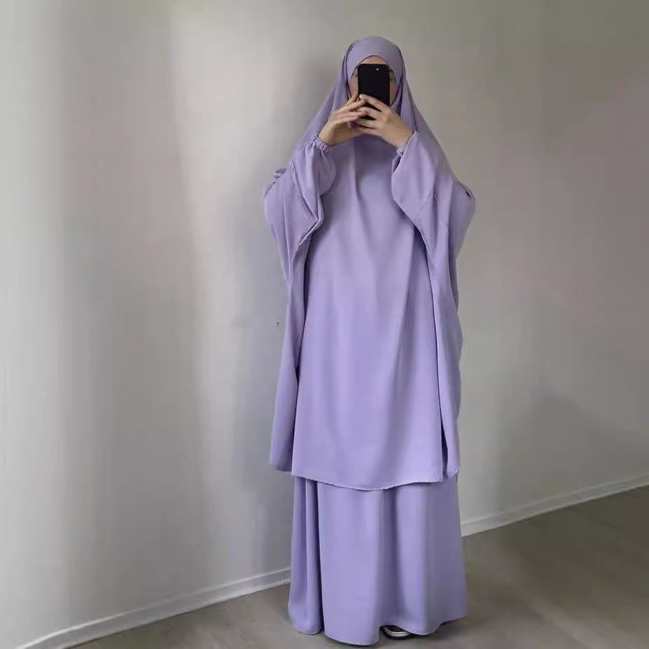 Middle East Dubai Women's Solid Color Loose Jilbaab Two-Piece Set with Large Hijab for Export