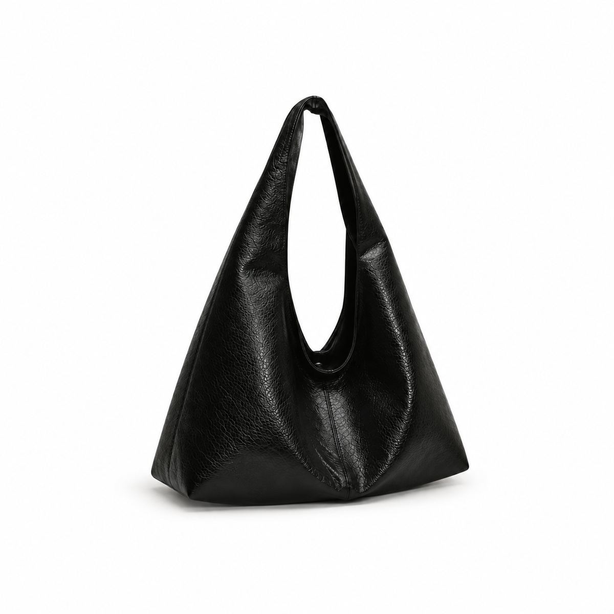 Black Slouchy Textured Hobo Shoulder Bag