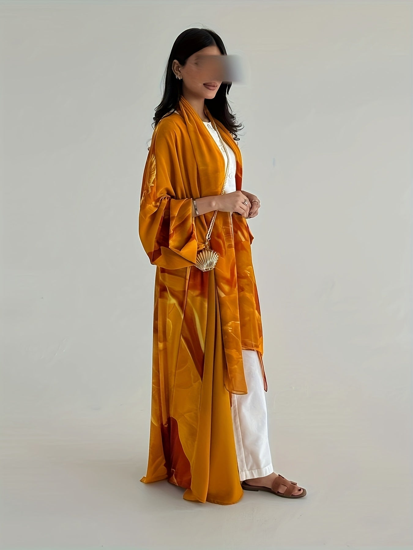 New modest Muslim scarf chiffon printed two-piece set Middle East fashion cardigan kimono abaya coat.