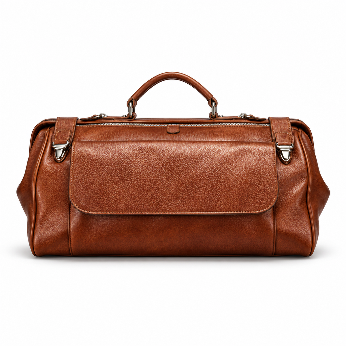 Cognac Brown Leather Duffel Travel Bag