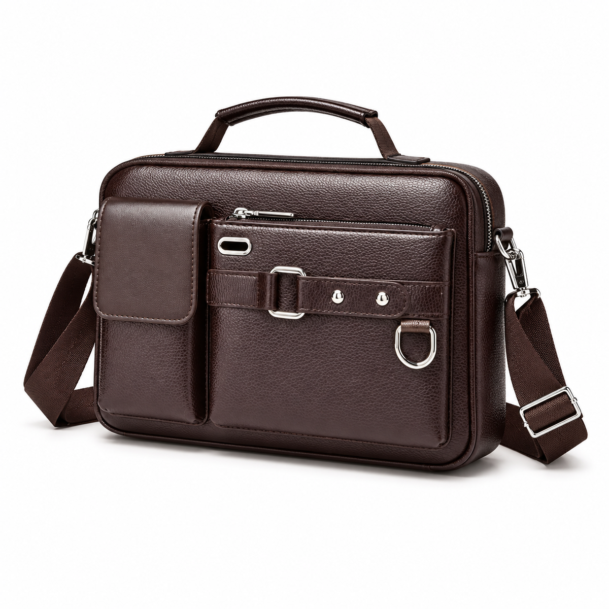 Classic Brown Leather Briefcase Shoulder Bag
