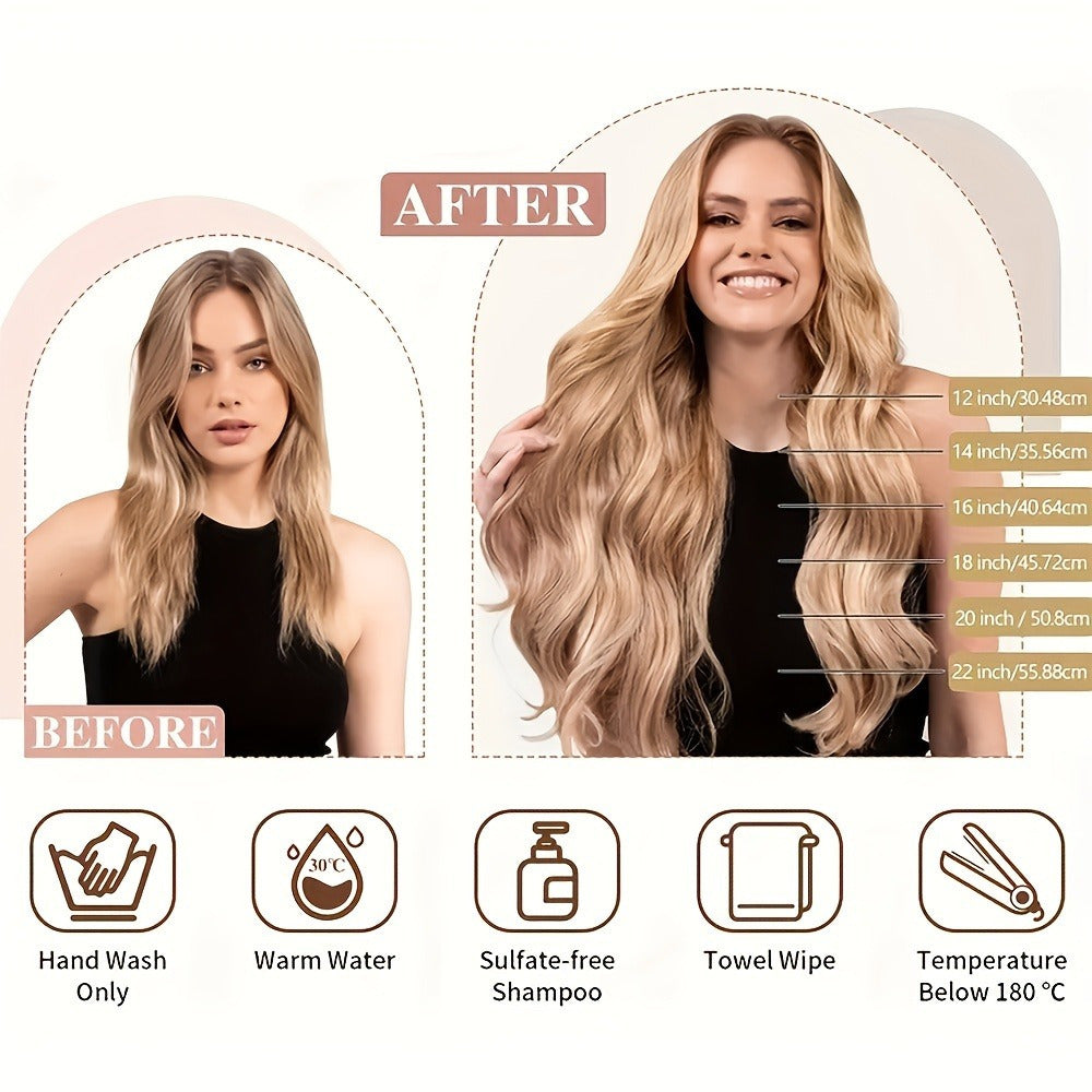 Set of 8pcs of Straight Human Hair Extensions with Double Weft, Featuring 18 Clips, Available in Lengths from 8 to 26 Inches, Color #12P613