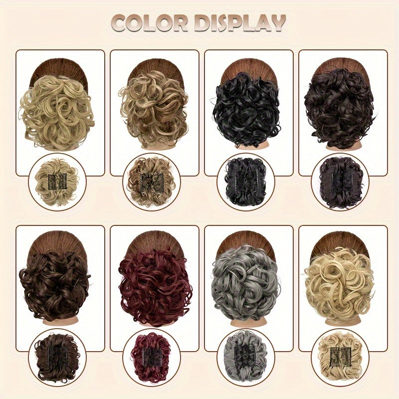 A Messy Short Lady's Hairstyle With A Clip-on Curly Hair Bun
