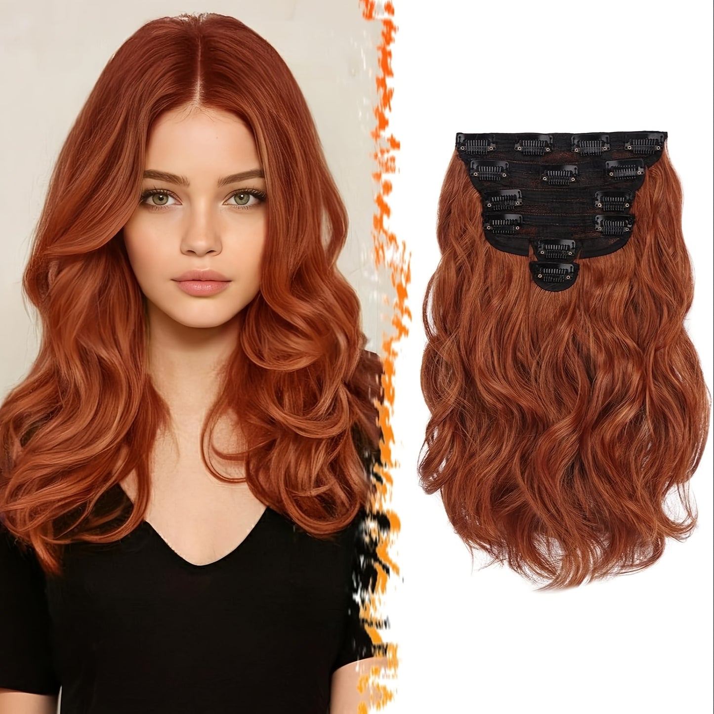 FESHFEN 6pcs Clip-In Hair Extensions, 12 Inch/30cm, Short Wavy Clip-In Extensions, Suitable for Women Halloween/Cosplay/Daily Wearing, Full Head, Thick Synthetic Clip Hair Extension - Brown