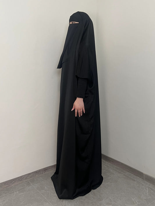[Satin Modesty Dress] Free Size Satin One Piece Modesty Abaya Burkha - Jilbab Niqab Attached