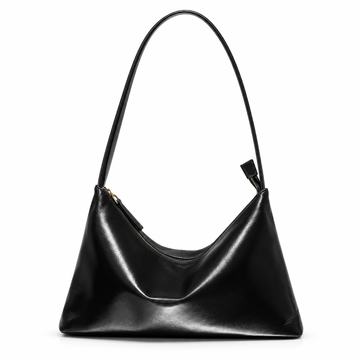 Elegant Black Slouchy Zipper Shoulder Bag