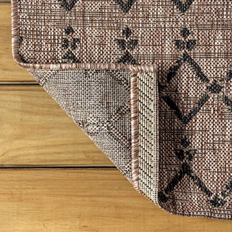 Moroccan Geometric Textured Weave Indoor Outdoor Area Medium Rugs Bohemian Rustic Scandinavian Easy Bedroom Kitchen Backyard Patio Non Shedding Natural Black 8 X 10