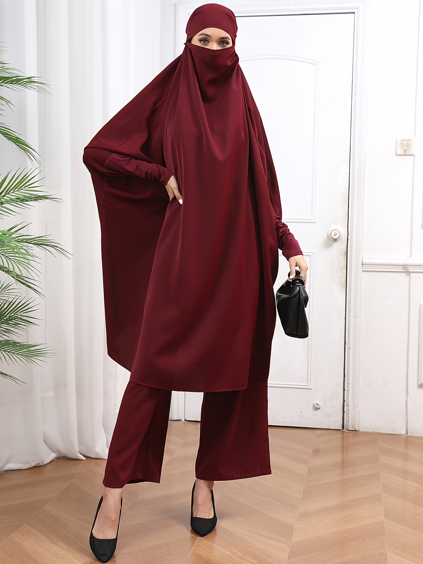 Women's Abaya Long Jilbaab Dress with Hijab Islamic Prayer Outfit 2pcs Set