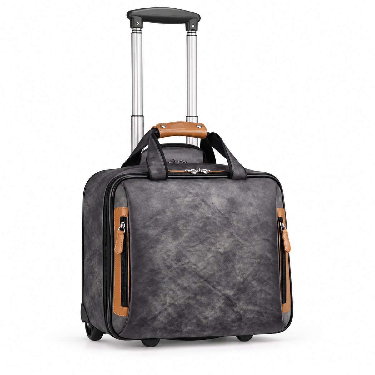 Charcoal Leather Business Trolley Bag
